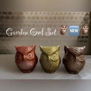 Adorable Ceramic Owl Garden Set ~ 3pcs Garden Decor Set -NEW-